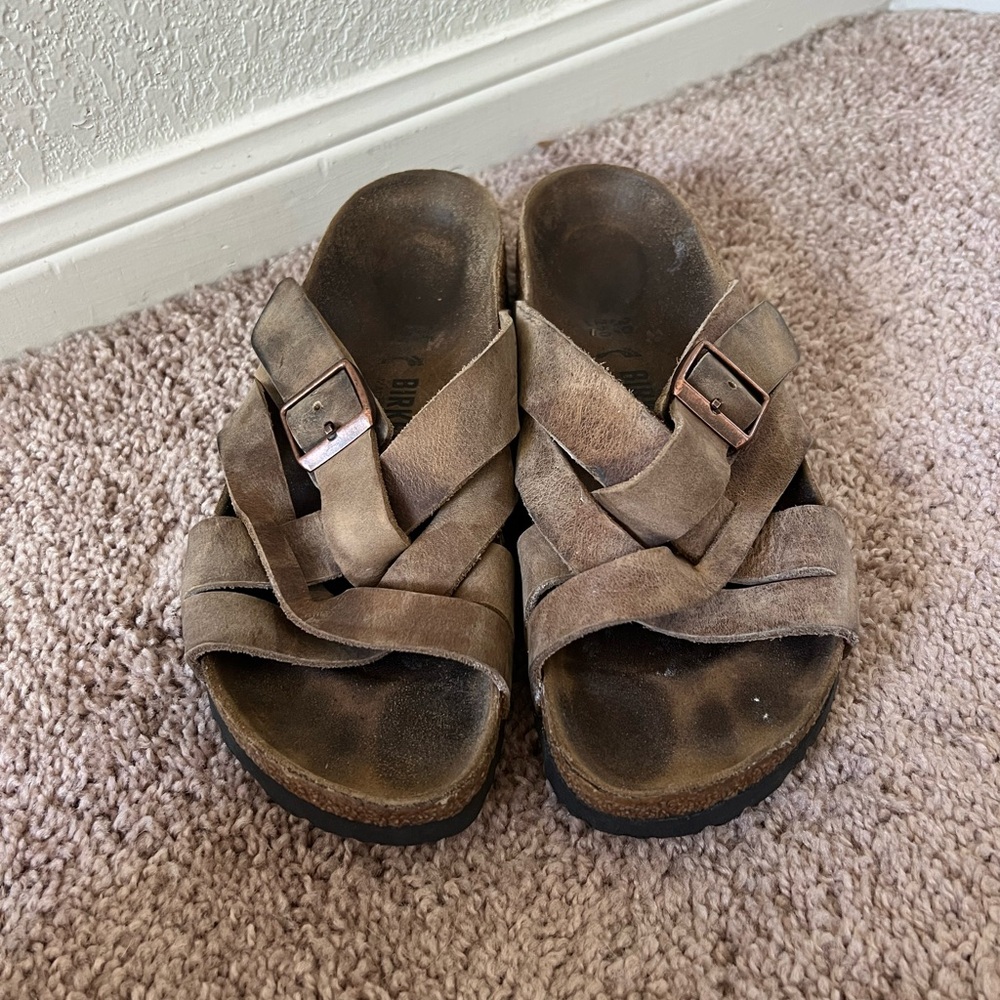 Birkenstock Women's Brown Leather Lugano Sandals
